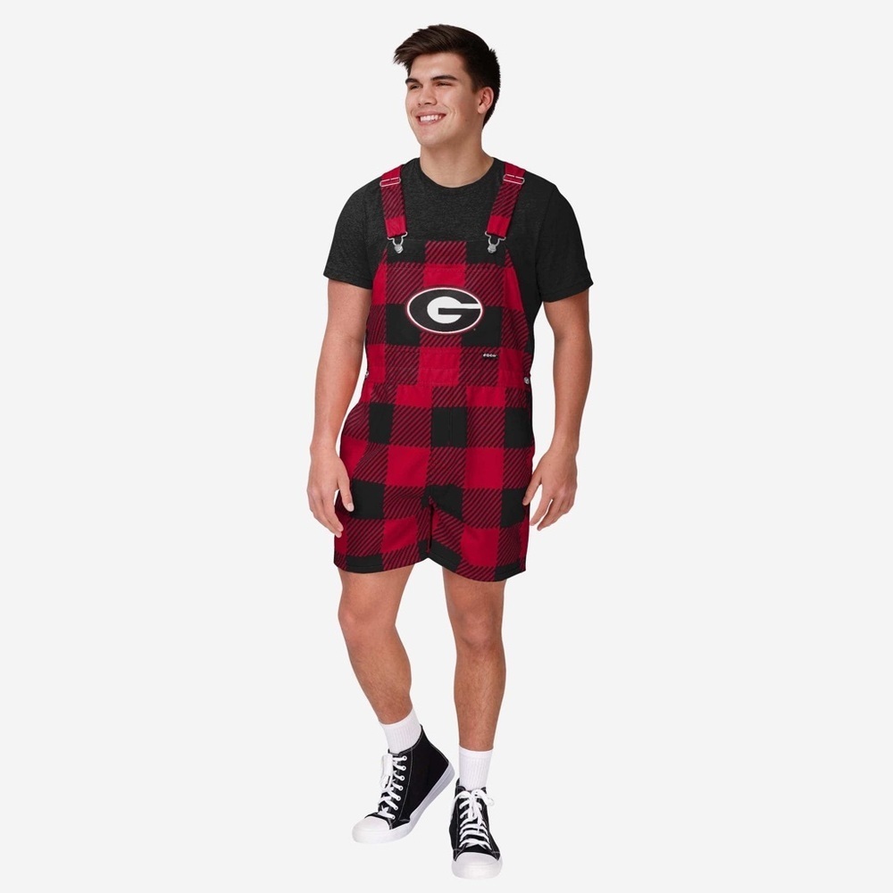 FOCO Georgia Bulldogs Mens Plaid Bib Shortalls size large